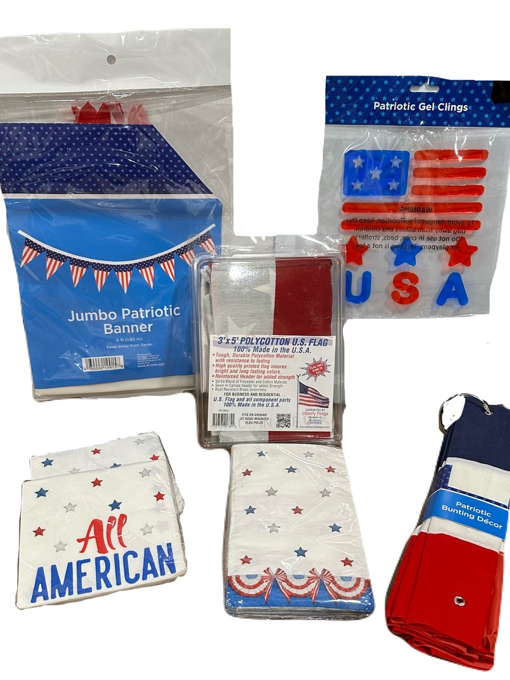 NEW Patriotic Party Bundle US Flag Bunting Decor Jumbo Flag Banner 4th of July